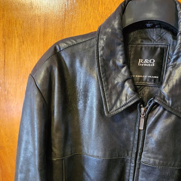 Men's 2XLT R&O By Reilly Olmes Full Zip Black Leather Bomber Jacket/Coat - Picture 3 of 12